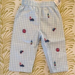Zuccini kids Blue Gingham Baby Pants with Traffic Embroidery